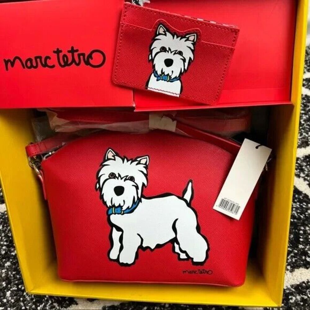 Marc Tetro Westie Womens Handbag Purse‎ with Card Case Set